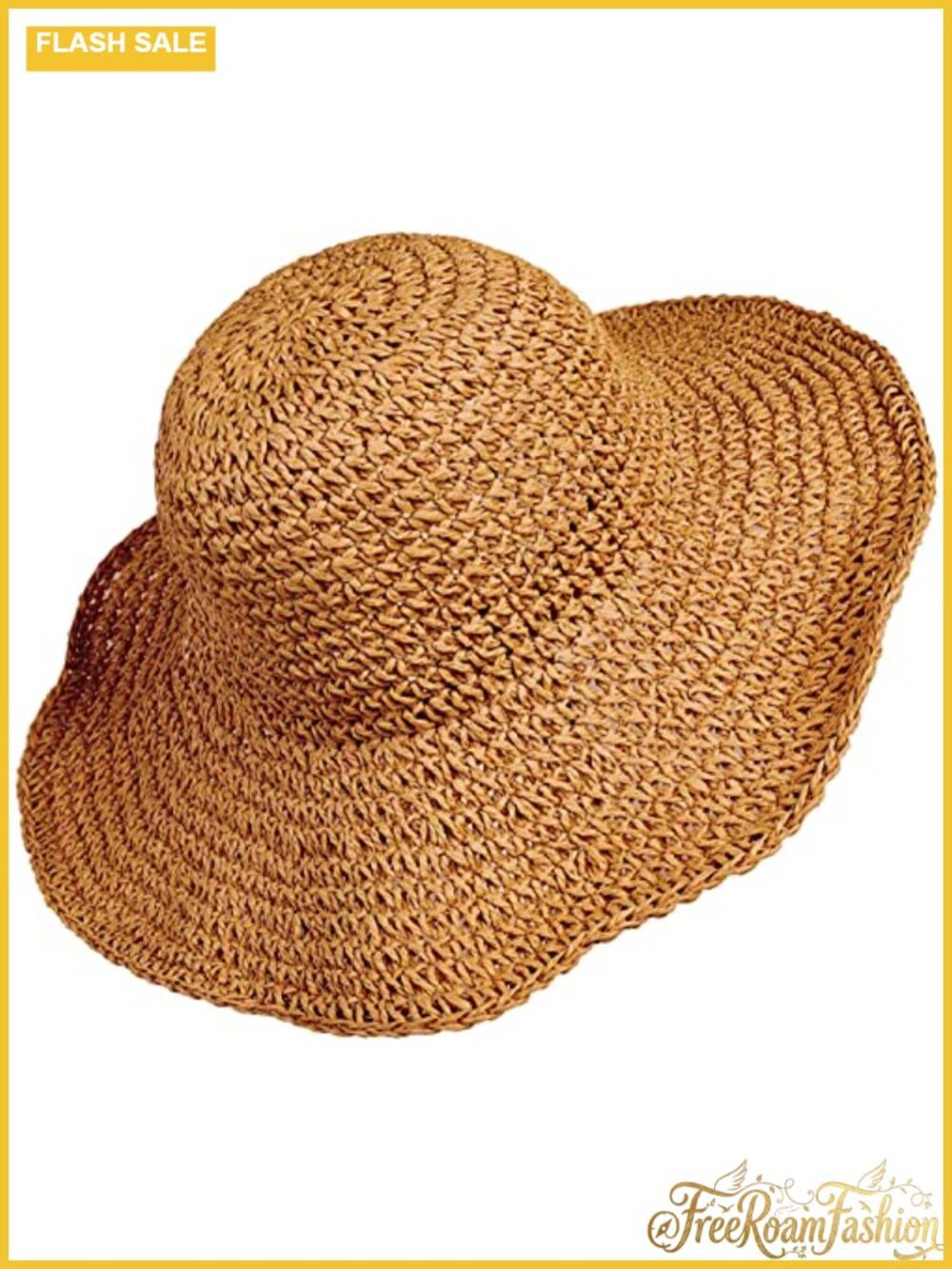 Floppy Wide Brim 100% Paper Straw Sun Hat Foldable Adjustable Beach Travel Cap
